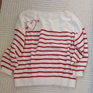 LOFT Off-the-Shoulder Red and White Striped Sweater